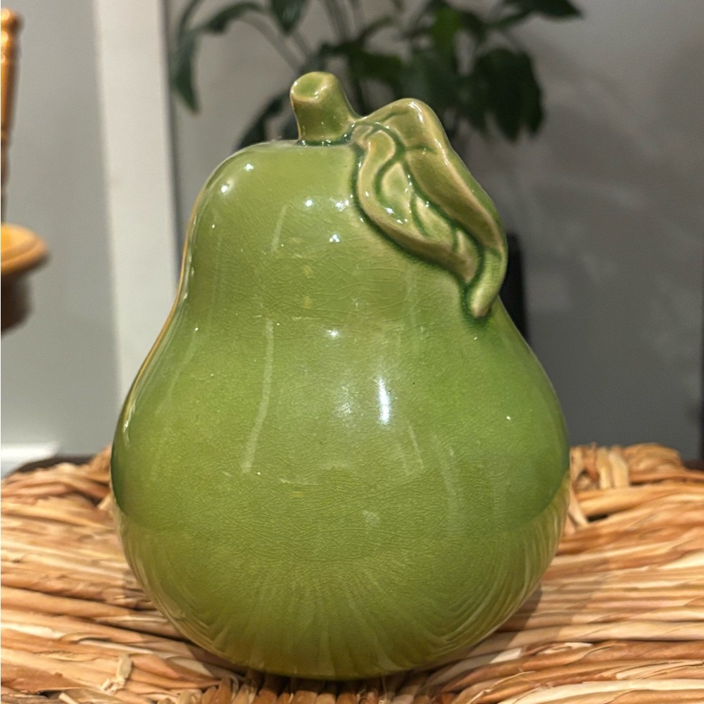 Green Ceramic Pear Sculpture Decor